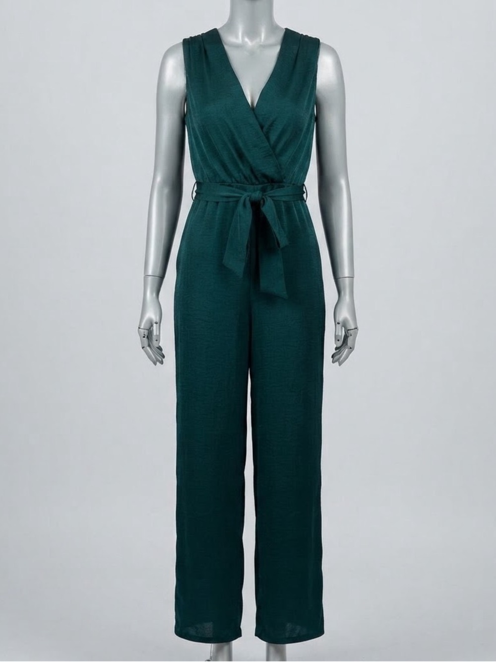 Zara Basic XS Emerald Green Jumpsuit Lace Open Back Wide Leg Belted Evening